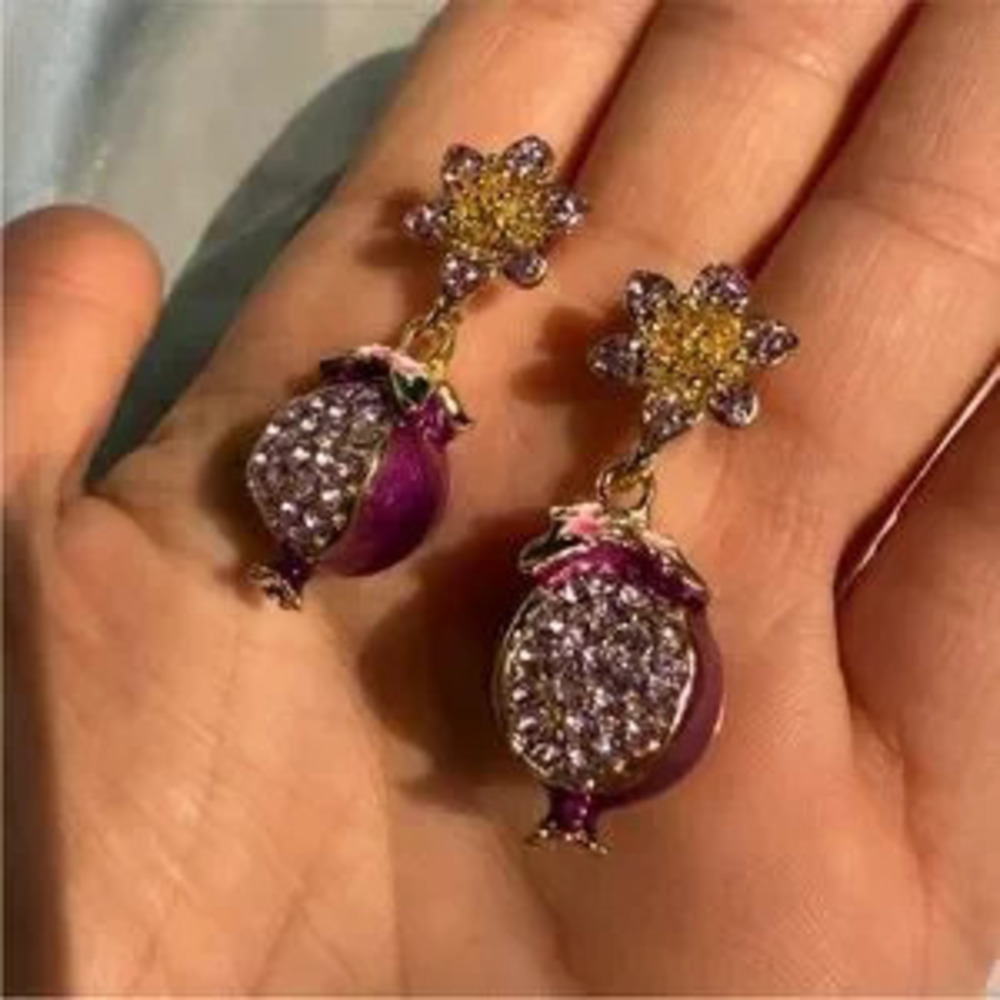 New! Purple and Gold Pomegranate Floral Earrings